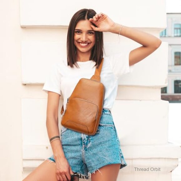 Genuine Leather RFID Blocking Sling Backpack Crossbody Bag Adjustable Strap main image 4